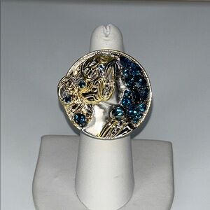 Flowing Hair Beauty Matte  Sterling Gold Accent London Blue Topaz Designer Ring
